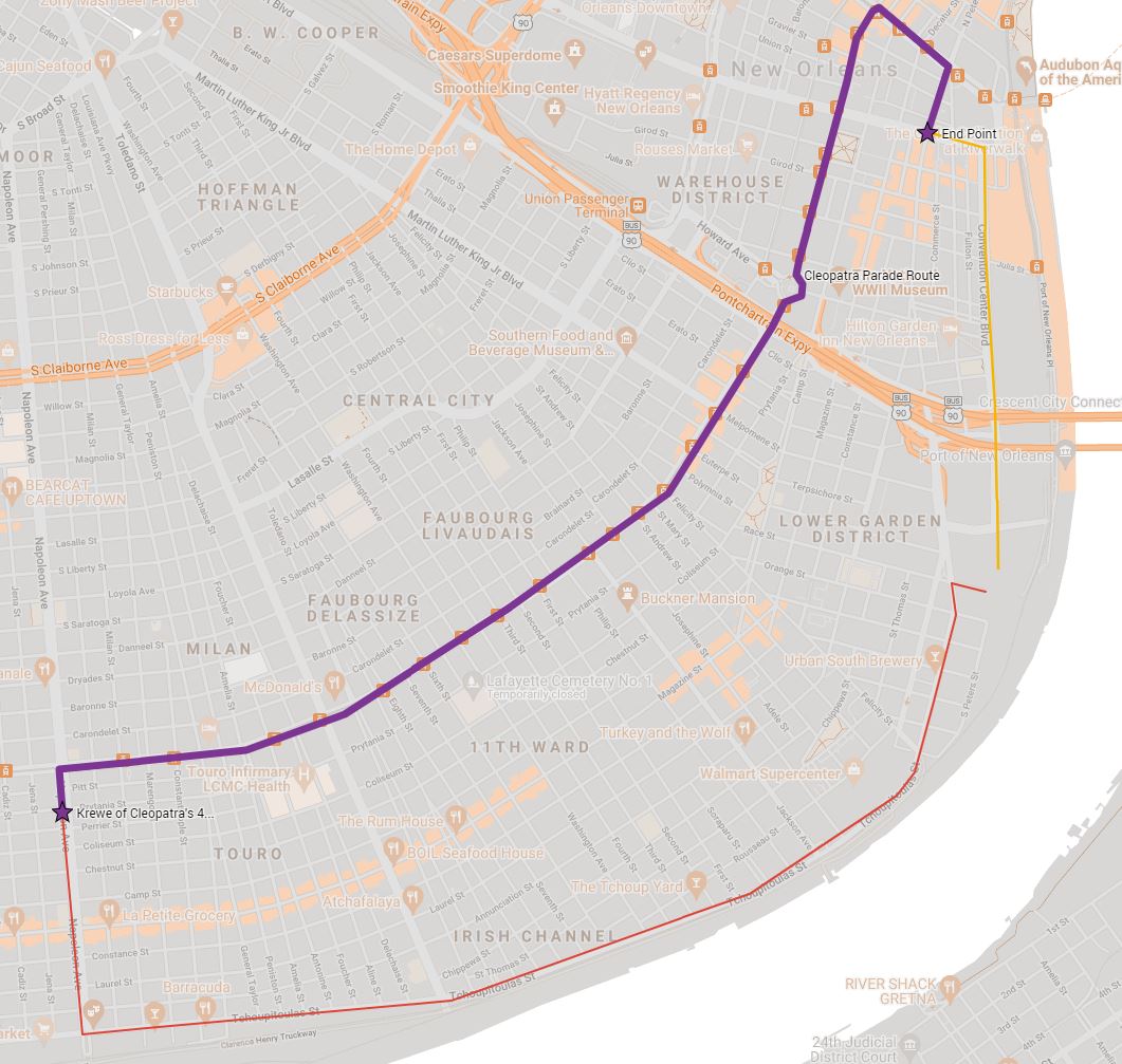 Mardi Gras 2022 Parade Route Krewe of Cleopatra