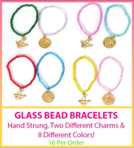 GLASS BEAD BRACELETS & GOLD METAL PENDANT W/ EIGHT DESIGNS - 16 PIECES